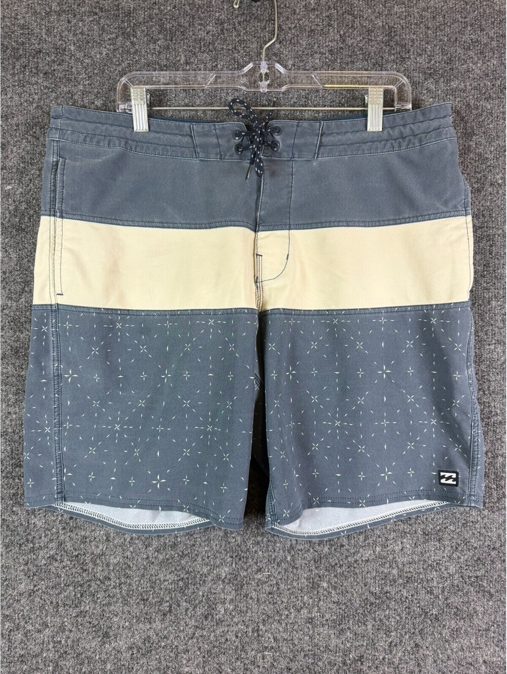 Billabong Board Shorts Mens Size 38 Blue Beige Colorblock Geometric Swim Trunks